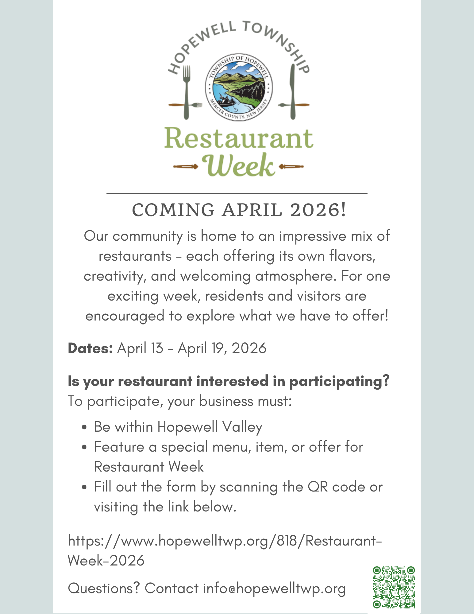 Hopewell Township's 2026 Restaurant Week